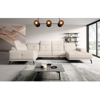Coltar stanga 6 locuri ELTAP, LT-33SOF, Neviro, 350x201x77 cm, lemn/poliester, bej deschis
