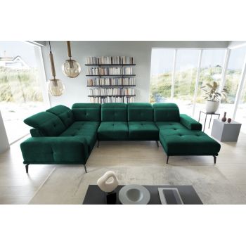 Coltar stanga 6 locuri ELTAP, LT-35NU, Neviro, 350x201x77 cm, lemn/poliester, verde inchis