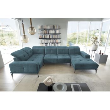 Coltar stanga 6 locuri ELTAP, LT-38LO, Neviro, 350x201x77 cm, lemn/poliester, albastru deschis