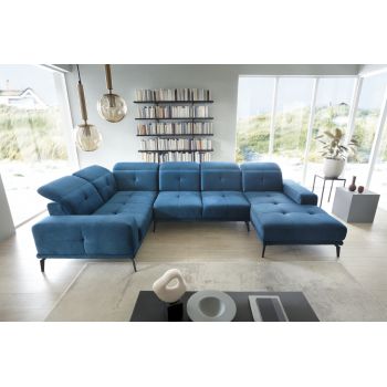 Coltar stanga 6 locuri ELTAP, LT-38LU, Neviro, 350x201x77 cm, lemn/poliester, albastru deschis
