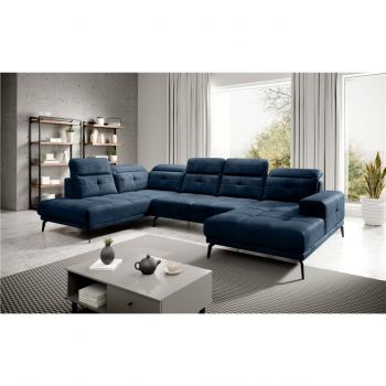 Coltar stanga 6 locuri ELTAP, LT-40NU, Bretan, 350x205x107 cm, lemn/poliester, albastru inchis