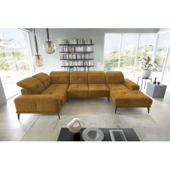 Coltar stanga 6 locuri ELTAP, LT-45LO, Neviro, 350x201x77 cm, lemn/poliester, mustar