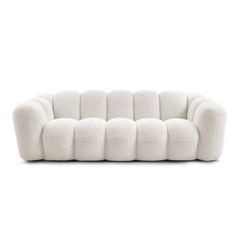 Canapea albă cu tapițerie din țesătură bouclé 232 cm Hippolyte – Bobochic Paris