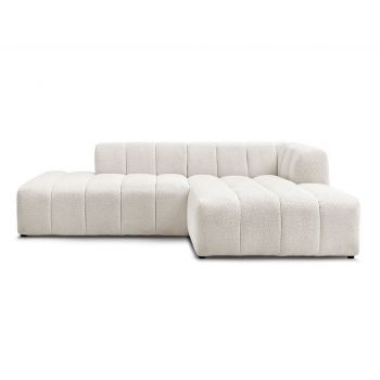 Colțar alb cu tapițerie din țesătură bouclé (cu colț pe partea dreaptă/cu șezlong) Annecy – Bobochic Paris