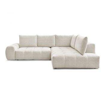 Colțar alb extensibil/cu spațiu de depozitare cu tapițerie din chenille (cu colț pe partea dreaptă/în formă de ”L”) Everest – Bobochic Paris