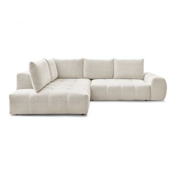 Colțar alb extensibil/cu spațiu de depozitare cu tapițerie din chenille (cu colț pe partea stângă/în formă de ”L”) Everest – Bobochic Paris