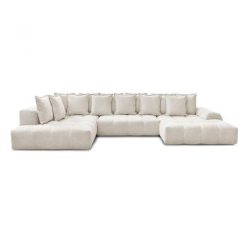 Colțar alb extensibil/cu spațiu de depozitare cu tapițerie din chenille (cu colț pe partea stângă/în formă de 