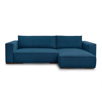 Colțar albastru extensibil/cu spațiu de depozitare cu tapițerie din catifea reiată Chelsea – Bobochic Paris