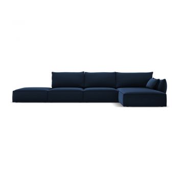 Colțar albastru închis cu tapițerie din catifea (cu colț pe partea dreaptă, cu șezlong) Vanda – Mazzini Sofas
