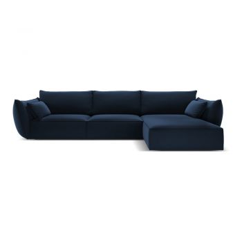 Colțar albastru închis cu tapițerie din catifea (cu colț pe partea dreaptă, cu șezlong) Vanda – Mazzini Sofas