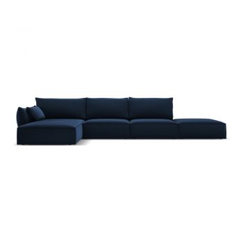 Colțar albastru închis cu tapițerie din catifea (cu colț pe partea stângă, cu șezlong) Vanda – Mazzini Sofas