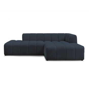 Colțar albastru închis cu tapițerie din țesătură bouclé (cu colț pe partea dreaptă/cu șezlong) Annecy – Bobochic Paris