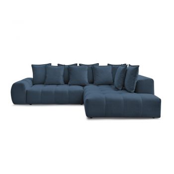Colțar albastru închis extensibil/cu spațiu de depozitare cu tapițerie din chenille (cu colț pe partea dreaptă/în formă de ”L”) Everest – Bobochic Paris