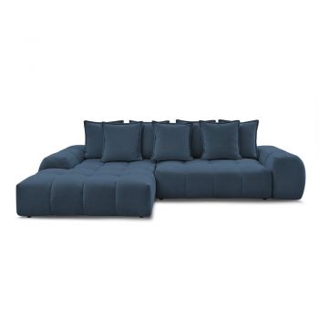 Colțar albastru închis extensibil/cu spațiu de depozitare cu tapițerie din chenille (cu colț pe partea stângă/cu șezlong) Everest – Bobochic Paris