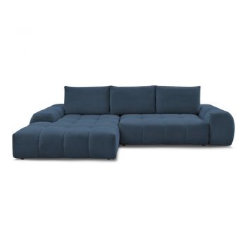 Colțar albastru închis extensibil/cu spațiu de depozitare cu tapițerie din chenille (cu colț pe partea stângă/cu șezlong) Everest – Bobochic Paris