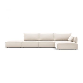 Colțar bej cu tapițerie din catifea (cu colț pe partea dreaptă, cu șezlong) Vanda – Mazzini Sofas