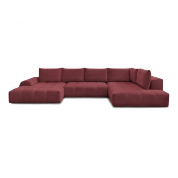 Colțar burgundy extensibil/cu spațiu de depozitare cu tapițerie din chenille (cu colț pe partea dreaptă/în formă de 