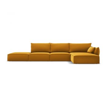 Colțar galben muștar cu tapițerie din catifea (cu colț pe partea dreaptă, cu șezlong) Vanda – Mazzini Sofas