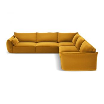 Colțar galben muștar cu tapițerie din catifea Vanda – Mazzini Sofas