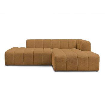 Colțar galben muștar cu tapițerie din țesătură bouclé (cu colț pe partea dreaptă/cu șezlong) Annecy – Bobochic Paris