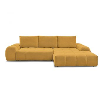 Colțar galben muștar extensibil/cu spațiu de depozitare cu tapițerie din chenille (cu colț pe partea dreaptă/cu șezlong) Everest – Bobochic Paris
