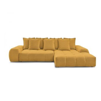 Colțar galben muștar extensibil/cu spațiu de depozitare cu tapițerie din chenille (cu colț pe partea dreaptă/cu șezlong) Everest – Bobochic Paris