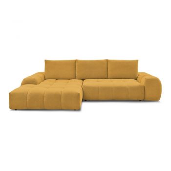 Colțar galben muștar extensibil/cu spațiu de depozitare cu tapițerie din chenille (cu colț pe partea stângă/cu șezlong) Everest – Bobochic Paris