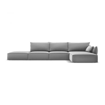Colțar gri deschis cu tapițerie din catifea (cu colț pe partea dreaptă, cu șezlong) Vanda – Mazzini Sofas