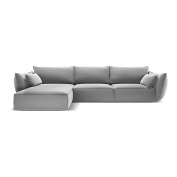 Colțar gri deschis cu tapițerie din catifea (cu colț pe partea stângă, cu șezlong) Vanda – Mazzini Sofas