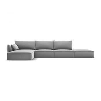 Colțar gri deschis cu tapițerie din catifea (cu colț pe partea stângă, cu șezlong) Vanda – Mazzini Sofas