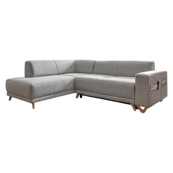 Colțar gri deschis extensibil/cu spațiu de depozitare (cu colț pe partea stângă/în formă de ”L”) Classy Sophie – Miuform