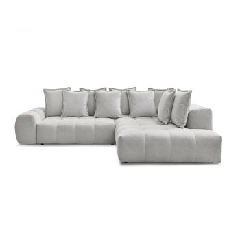 Colțar gri deschis extensibil/cu spațiu de depozitare cu tapițerie din chenille (cu colț pe partea dreaptă/în formă de ”L”) Everest – Bobochic Paris