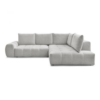 Colțar gri deschis extensibil/cu spațiu de depozitare cu tapițerie din chenille (cu colț pe partea dreaptă/în formă de ”L”) Everest – Bobochic Paris