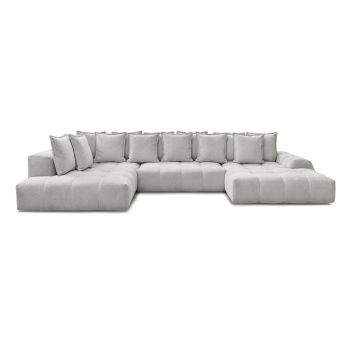 Colțar gri deschis extensibil/cu spațiu de depozitare cu tapițerie din chenille (cu colț pe partea stângă/în formă de 