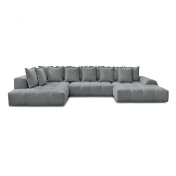 Colțar gri închis extensibil/cu spațiu de depozitare cu tapițerie din chenille (cu colț pe partea stângă/în formă de 