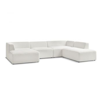 Colțar modular alb cu tapițerie din țesătură bouclé (cu colț pe partea dreaptă/în formă de 