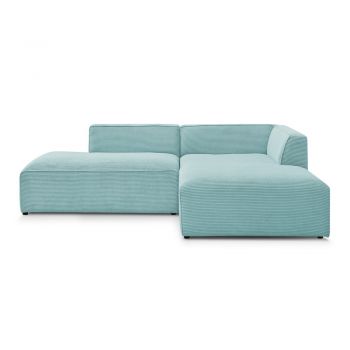 Colțar modular albastru deschis cu tapițerie din catifea reiată (cu colț pe partea dreaptă/în formă de ”L”) Megeve – Bobochic Paris
