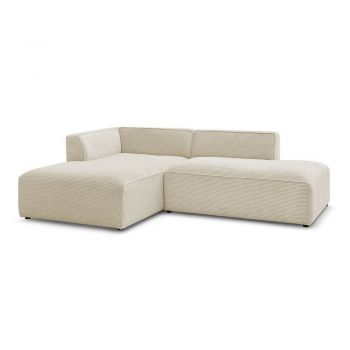 Colțar modular bej cu tapițerie din catifea reiată (cu colț pe partea stângă/în formă de ”L”) Megeve – Bobochic Paris