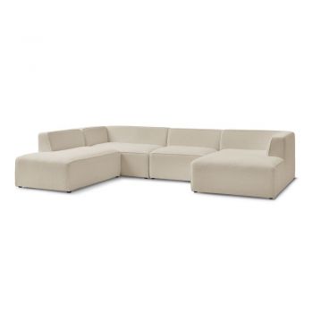 Colțar modular bej cu tapițerie din țesătură bouclé (cu colț pe partea stângă/în formă de 