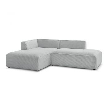 Colțar modular gri deschis cu tapițerie din catifea reiată (cu colț pe partea stângă/în formă de ”L”) Megeve – Bobochic Paris
