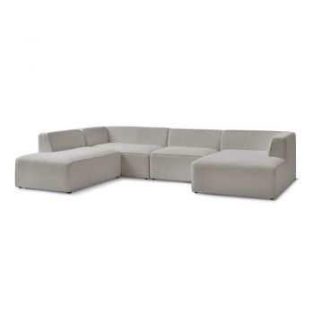 Colțar modular gri deschis cu tapițerie din țesătură bouclé (cu colț pe partea stângă/în formă de 
