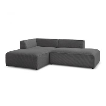 Colțar modular gri închis cu tapițerie din catifea reiată (cu colț pe partea stângă/în formă de ”L”) Megeve – Bobochic Paris