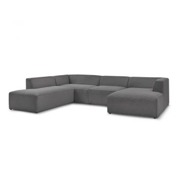 Colțar modular gri închis cu tapițerie din catifea reiată (cu colț pe partea stângă/în formă de 