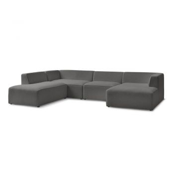 Colțar modular gri închis cu tapițerie din țesătură bouclé (cu colț pe partea stângă/în formă de 