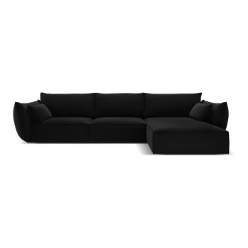 Colțar negru cu tapițerie din catifea (cu colț pe partea dreaptă, cu șezlong) Vanda – Mazzini Sofas