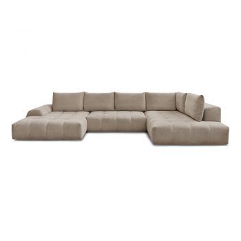 Colțar taupe extensibil/cu spațiu de depozitare cu tapițerie din chenille (cu colț pe partea dreaptă/în formă de 