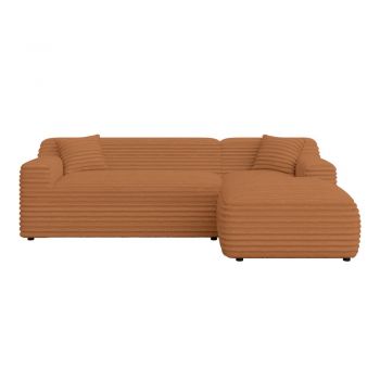 Colțar teracotă cu tapițerie din catifea reiată (cu colț pe partea dreaptă/cu șezlong) Martin – Ropez