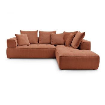 Colțar teracotă cu tapițerie din chenille (cu colț pe partea dreaptă/în formă de ”L”) Whesley – Bobochic Paris