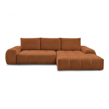 Colțar teracotă extensibil/cu spațiu de depozitare cu tapițerie din chenille (cu colț pe partea dreaptă/cu șezlong) Everest – Bobochic Paris