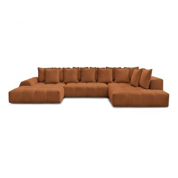 Colțar teracotă extensibil/cu spațiu de depozitare cu tapițerie din chenille (cu colț pe partea dreaptă/în formă de 